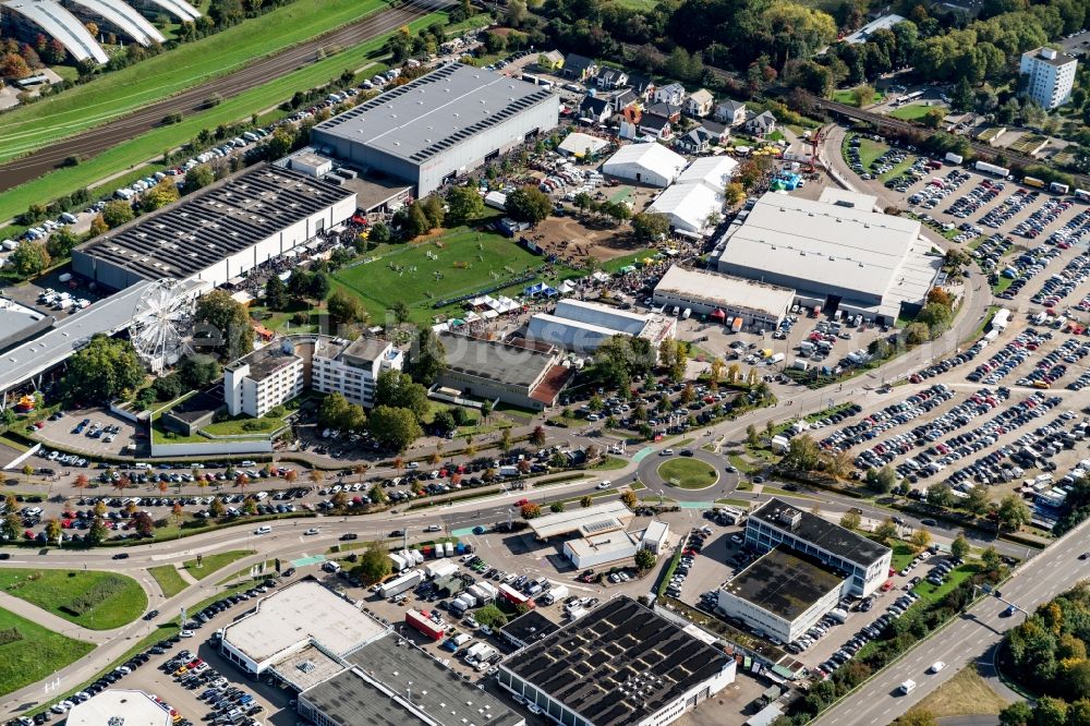 Offenburg from the bird's eye view: Exhibition grounds and exhibition halls of the Messe Offenburg-Ortenau GmbH on Schutterwaelder Strasse in Offenburg in the state Baden-Wuerttemberg, Germany