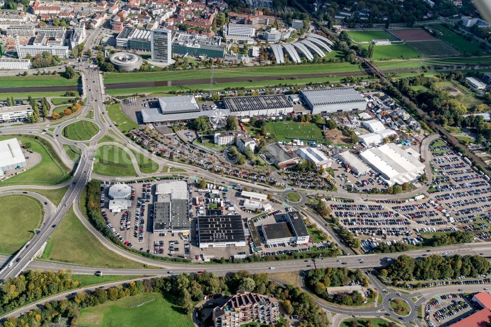 Aerial photograph Offenburg - Exhibition grounds and exhibition halls of the Messe Offenburg-Ortenau GmbH on Schutterwaelder Strasse in Offenburg in the state Baden-Wuerttemberg, Germany