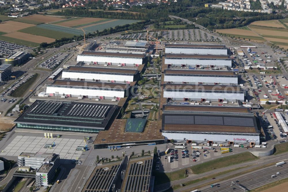 Aerial image Stuttgart - Exhibition grounds and exhibition halls of the Messe in Stuttgart in the state Baden-Wuerttemberg, Germany