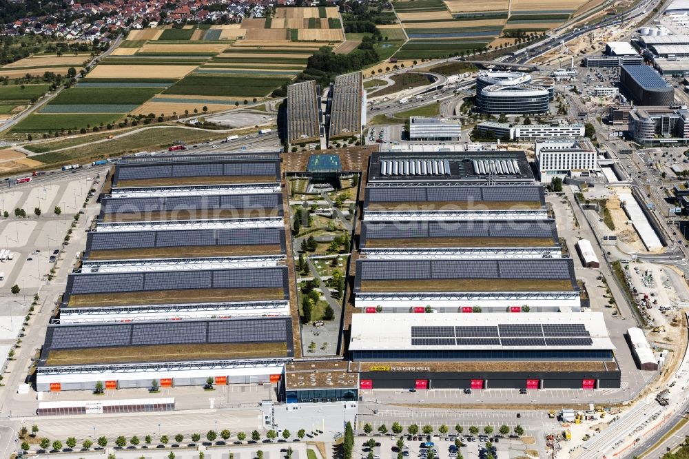 Aerial photograph Stuttgart - Exhibition grounds and exhibition halls of the Messe in Stuttgart in the state Baden-Wurttemberg, Germany