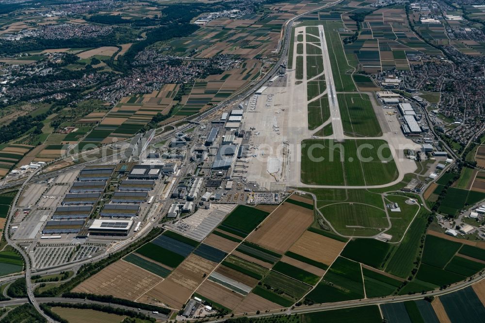 Leinfelden-Echterdingen from the bird's eye view: Exhibition grounds and exhibition halls of the Messe in Stuttgart in the state Baden-Wurttemberg, Germany