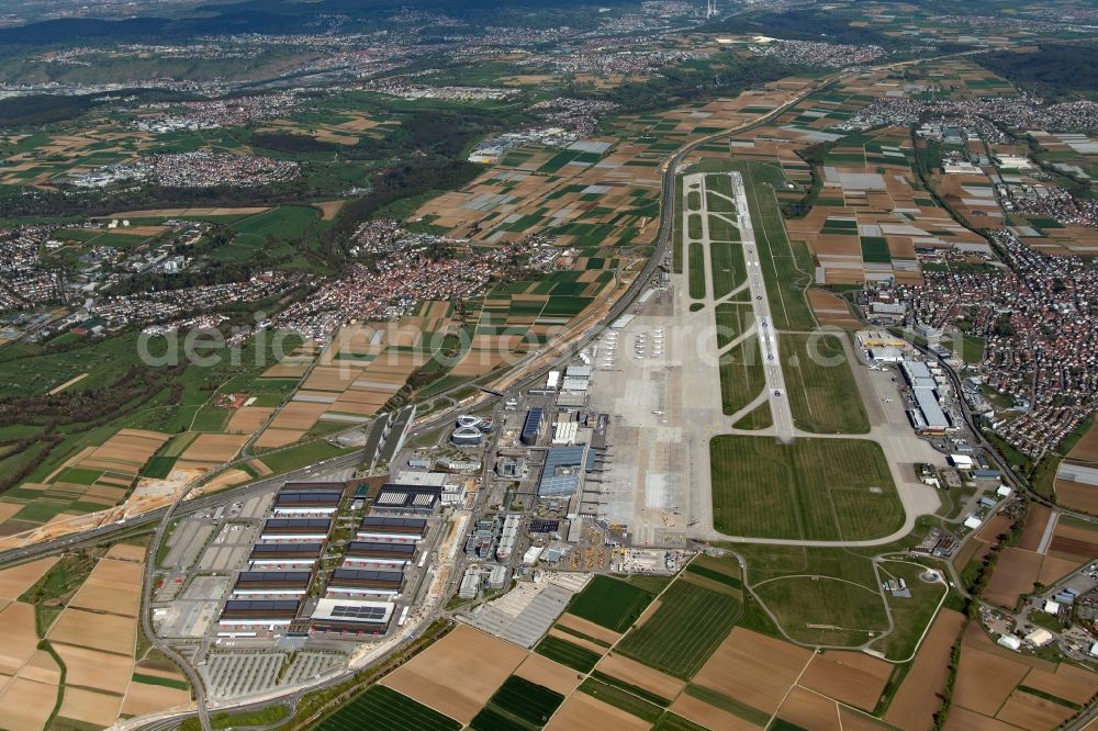 Leinfelden-Echterdingen from the bird's eye view: Exhibition grounds and exhibition halls of the Messe in Stuttgart in the state Baden-Wurttemberg, Germany