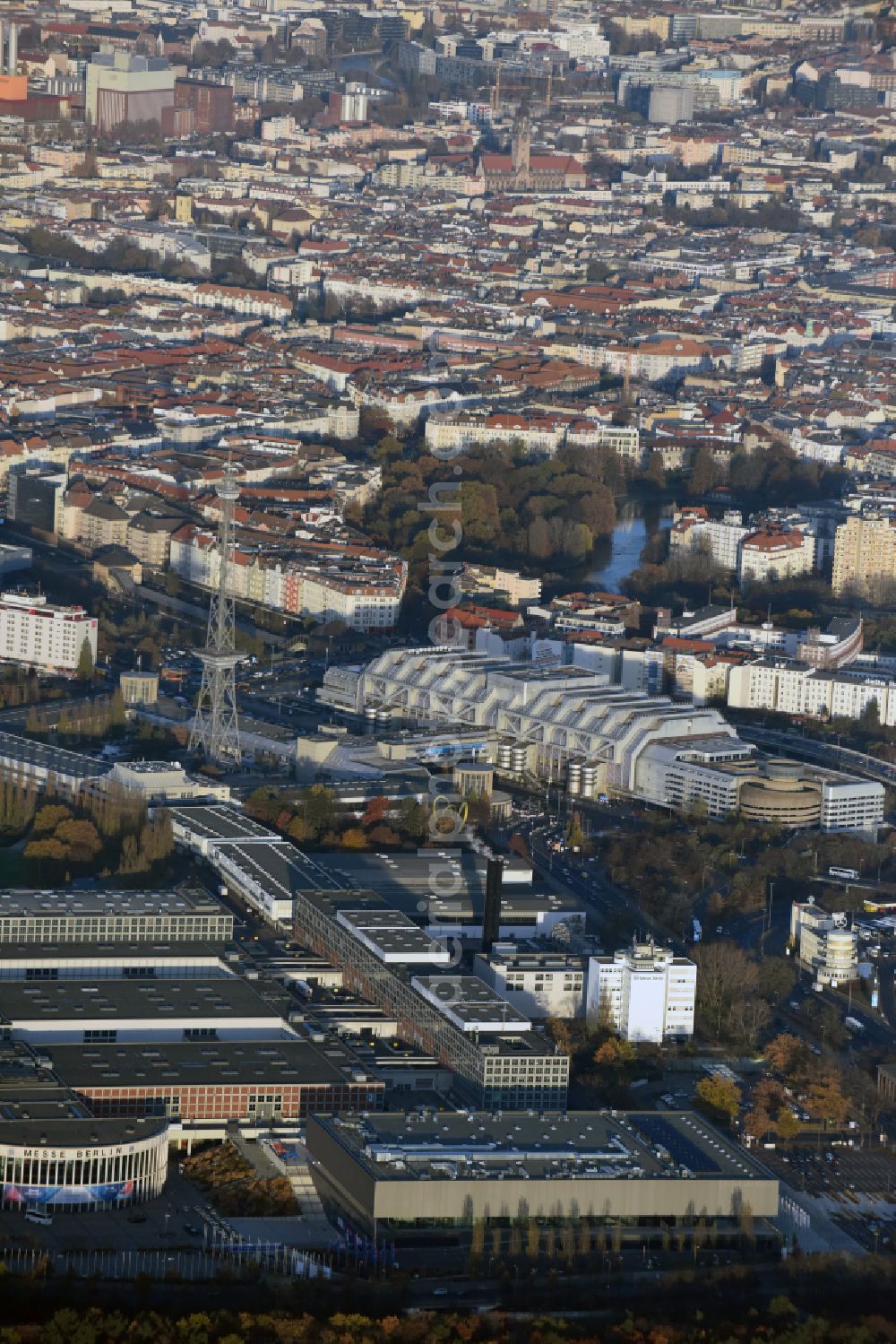 Berlin from above - Exhibition grounds and exhibition halls on Messedamm - Kongresszentrum ICC in the district Charlottenburg in Berlin, Germany