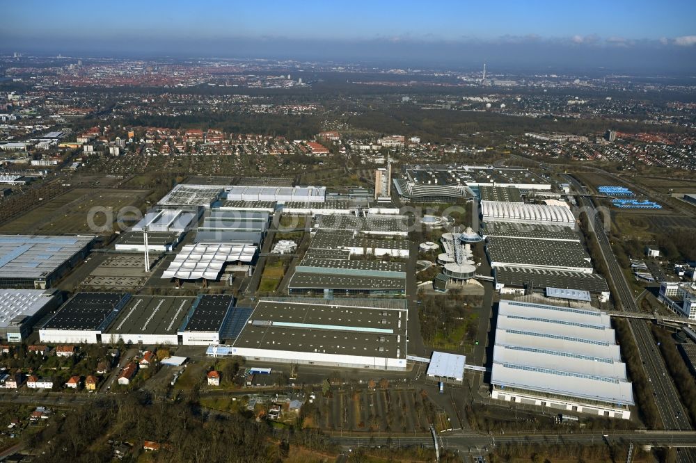 Laatzen from above - Exhibition grounds and exhibition halls of the Messegelaende Hannover in Laatzen in the state Lower Saxony, Germany