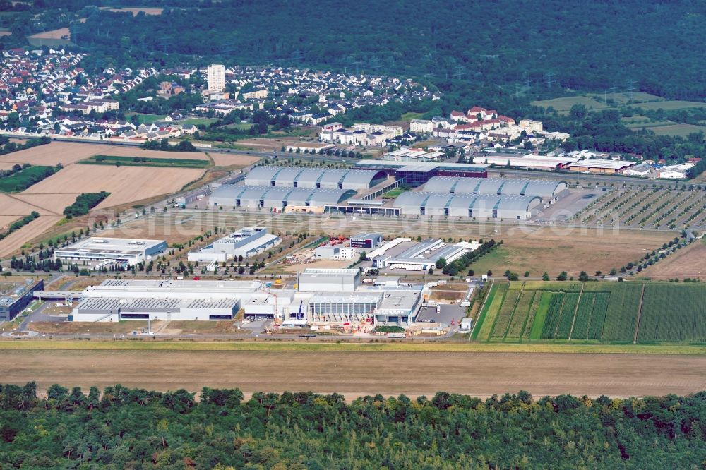 Rheinstetten from the bird's eye view: Exhibition grounds and exhibition halls of the Neue Messe Karlsruhe in Rheinstetten in the state Baden-Wurttemberg, Germany