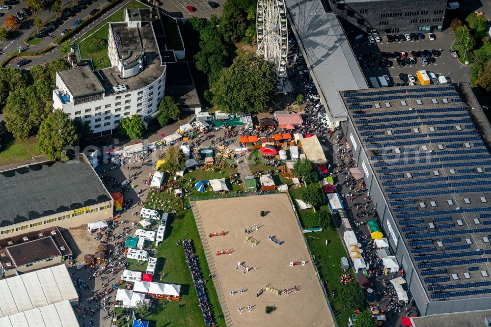 Offenburg from above - Exhibition grounds and exhibition halls of the Oberrheinmesse in Offenburg welche jaehrlich in Herbst stattfindet in Offenburg in the state Baden-Wurttemberg, Germany