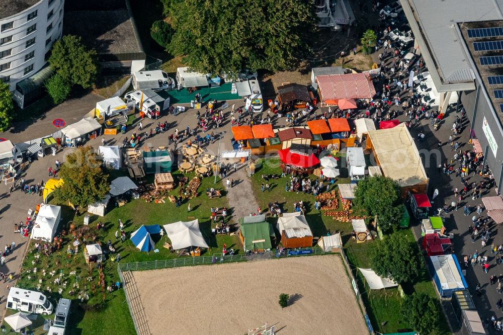 Offenburg from the bird's eye view: Exhibition grounds and exhibition halls of the Oberrheinmesse in Offenburg welche jaehrlich in Herbst stattfindet in Offenburg in the state Baden-Wurttemberg, Germany