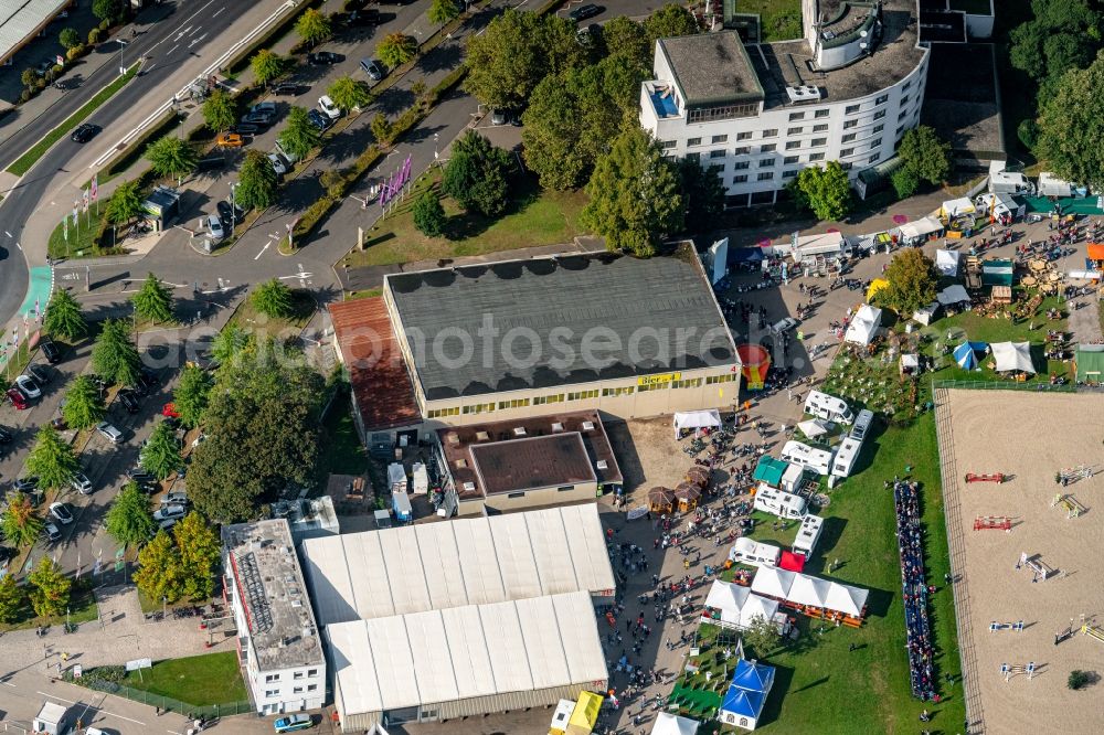 Offenburg from above - Exhibition grounds and exhibition halls of the Oberrheinmesse in Offenburg welche jaehrlich in Herbst stattfindet in Offenburg in the state Baden-Wurttemberg, Germany