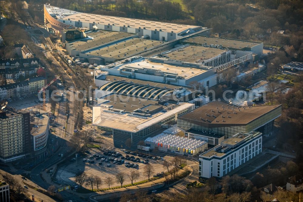 Aerial photograph Essen - Exhibition grounds and exhibition halls on Messeplatz in the district Ruettenscheid in Essen in the state North Rhine-Westphalia, Germany