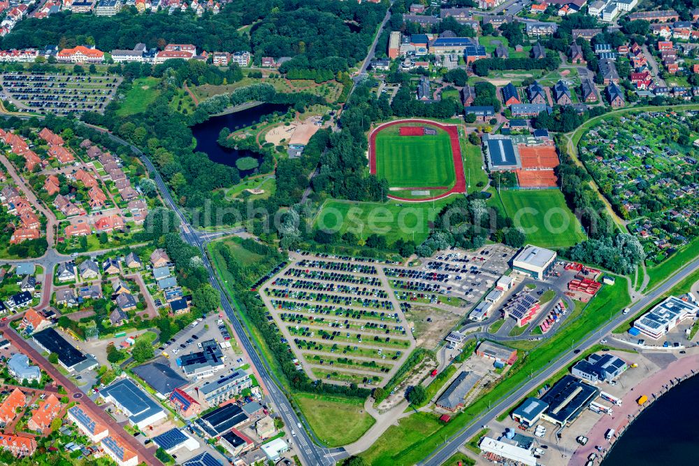 Norderney from above - Parking and storage space for automobiles Dauerparkplatz Lot C in Norderney in the state Lower Saxony, Germany