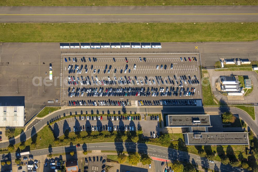 Aerial image Dortmund - Parking and storage space for automobiles on airport Dortmund Airport in Dortmund at Ruhrgebiet in the state North Rhine-Westphalia, Germany