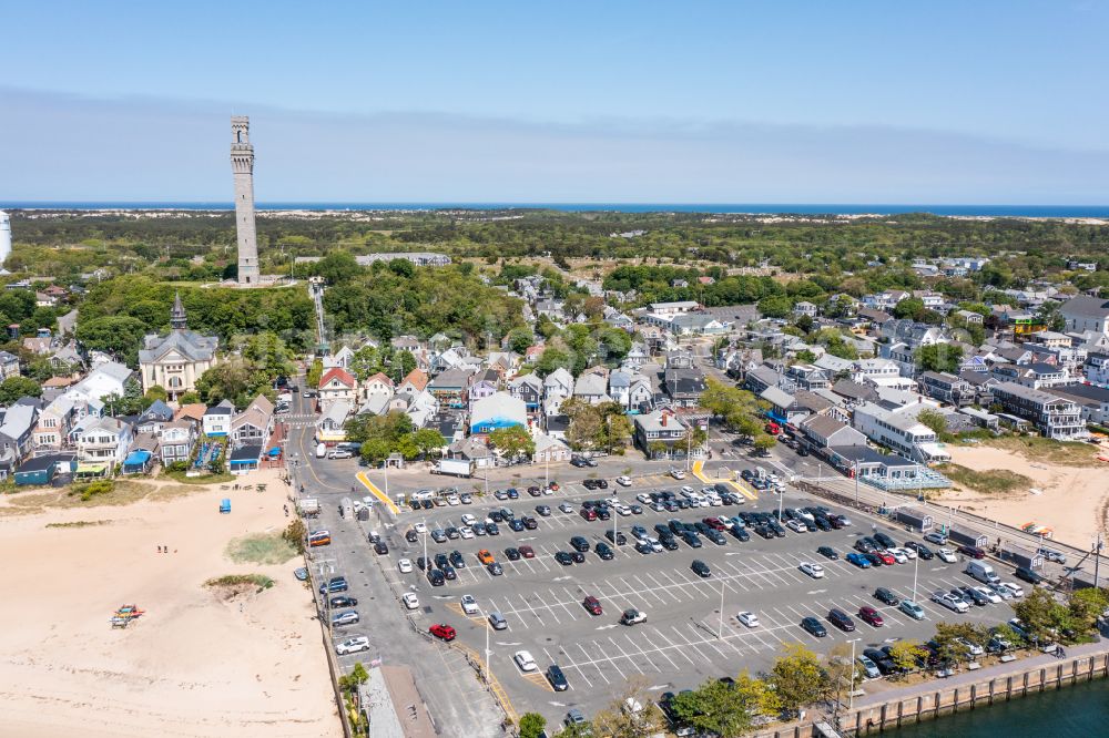 Provincetown from the bird's eye view: Parking and storage space for automobiles MacMillan Pier in Provincetown in Massachusetts, United States of America