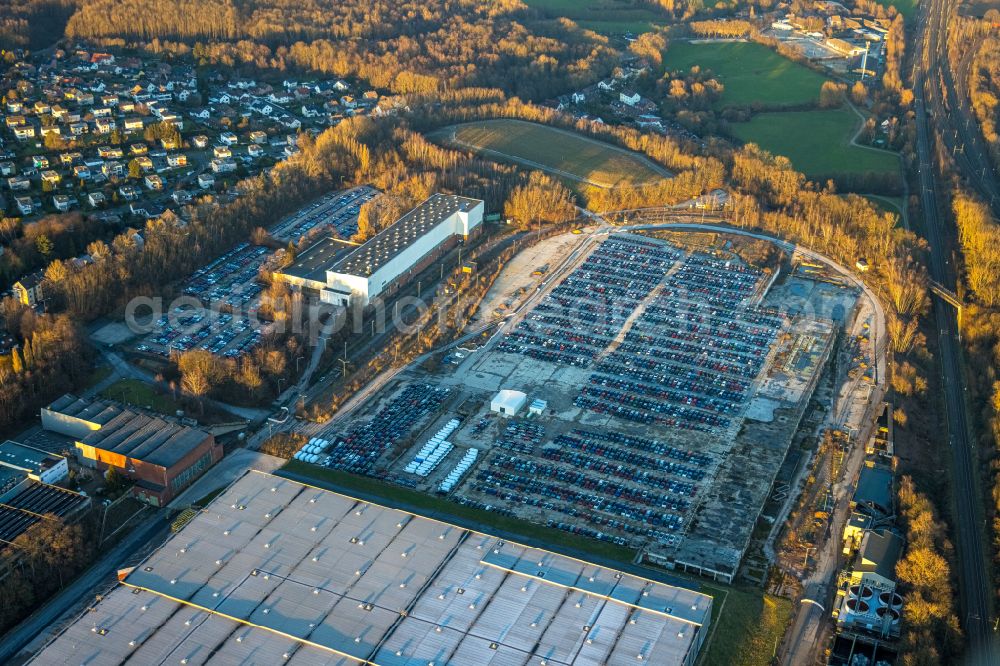 Aerial image Bochum - Parking and storage space for automobiles on street Somborner Strasse in the district Langendreer in Bochum at Ruhrgebiet in the state North Rhine-Westphalia, Germany