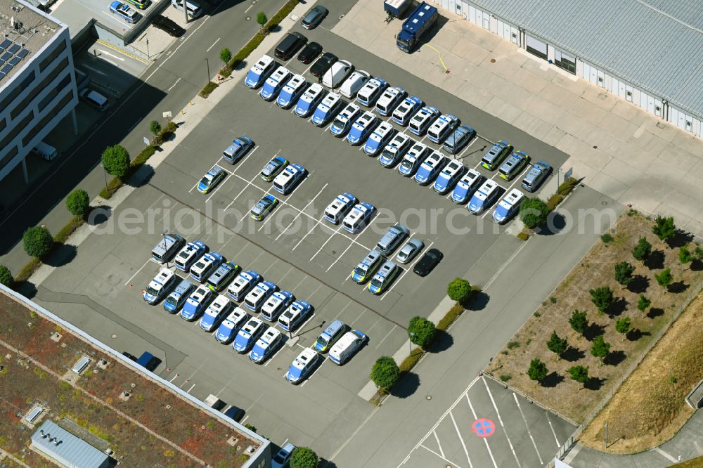 Aerial photograph Erfurt - Parking and storage space for automobiles with Polizeiautos on LKA Thueringen on street Stadtweg in the district Daberstedt in Erfurt in the state Thuringia, Germany