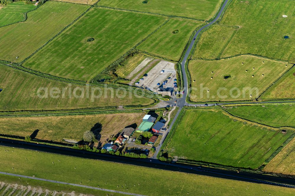 Aerial photograph Westerhever - Parking and storage area for automobiles - cars For the Westerhever Lighthouse in Westerhever in the state Schleswig-Holstein, Germany