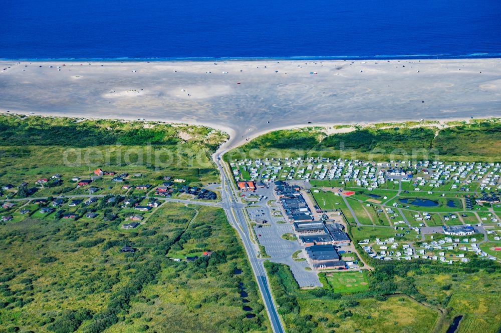 Aerial image Römö - Car sandy beach landscape of the North Sea island of Romo in the region of Syddanmark, Denmark