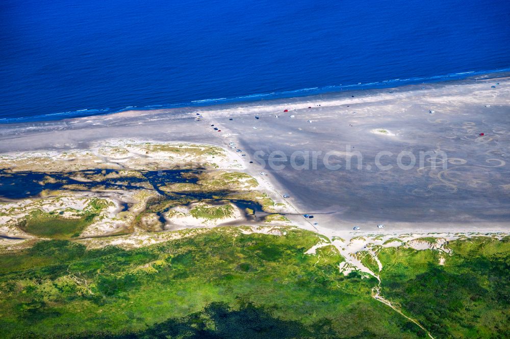 Aerial photograph Römö - Car sandy beach landscape of the North Sea island of Romo in the region of Syddanmark, Denmark