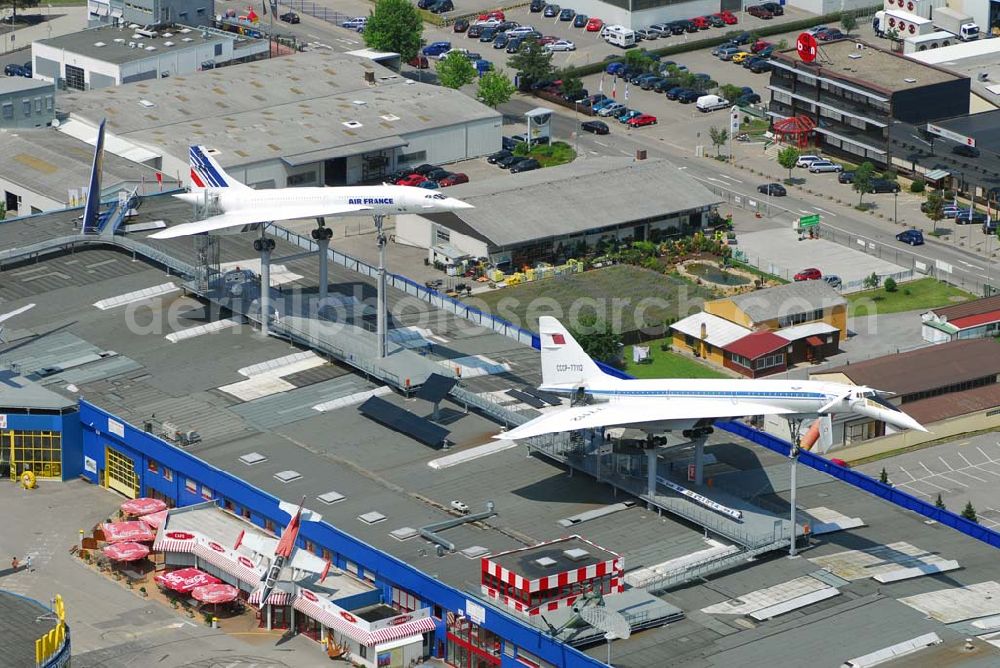 Aerial image Sinsheim - Auto & Technik Museum Sinsheim. Auf 30.000 qm Hallenfläche befinden sich hier mehr als 3.000 Exponate, darunter die Concorde der Air France, Oldtimer, Flugzeuge, Formel-1-Wagen, Motorräder und Lokomotiven. Auf dem Gelände ist auch das IMAX 3D Filmtheater. Kontakt: Auto & Technik MUSEUM SINSHEIM / IMAX 3D Filmtheater, Museumsplatz, D-74889 Sinsheim, Tel.: 0049 (0) 7261 / 9299-0, Fax: 0049 (0) 7261 / 13916,