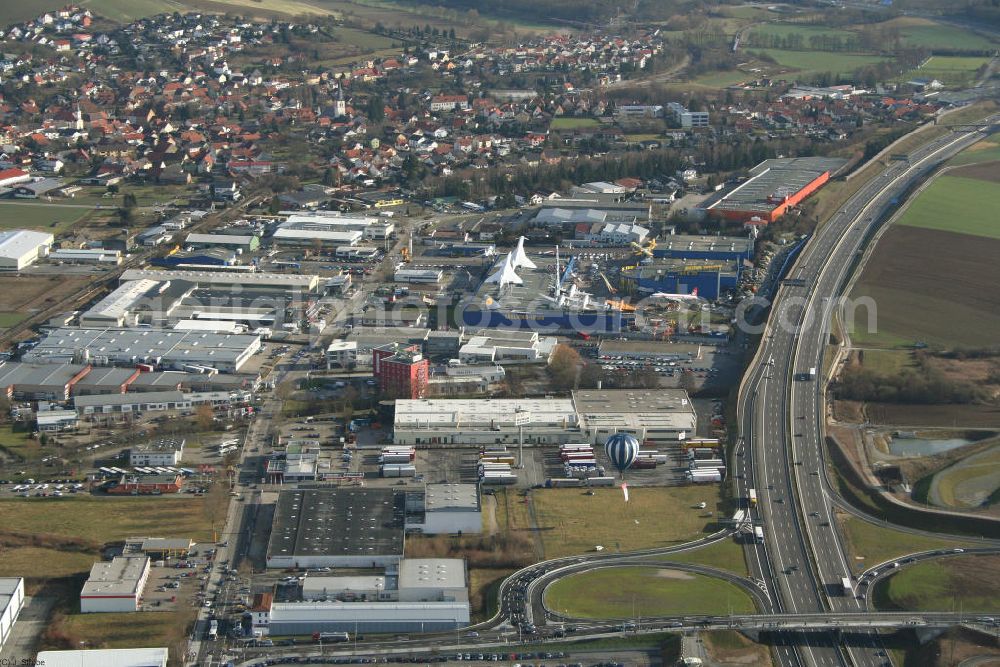 Aerial image Sinsheim - Blick auf das Auto & Technik Museum Sinsheim. Auf 30.000 qm Hallenfläche befinden sich hier mehr als 3.000 Exponate, darunter die Concorde der Air France,die russische TU-144, Oldtimer, Flugzeuge, Formel-1-Wagen, Motorräder und Lokomotiven. Auf dem Gelände ist auch das IMAX 3D Filmtheater. Kontakt: Auto & Technik MUSEUM SINSHEIM / IMAX 3D Filmtheater, Museumsplatz, D-74889 Sinsheim, Tel.: 0049 (0) 7261 / 9299-0, Fax: 0049 (0) 7261 / 13916,