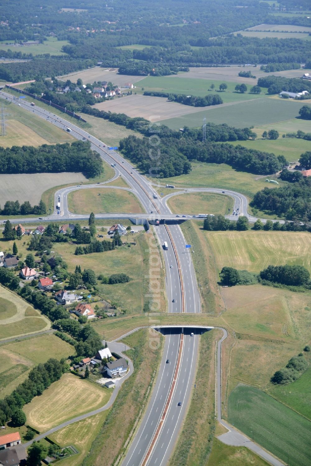 Bielefeld from above - Routing and traffic lanes during the highway exit and access the motorway A 33 Bielefeld-Senne in Bielefeld in the state North Rhine-Westphalia