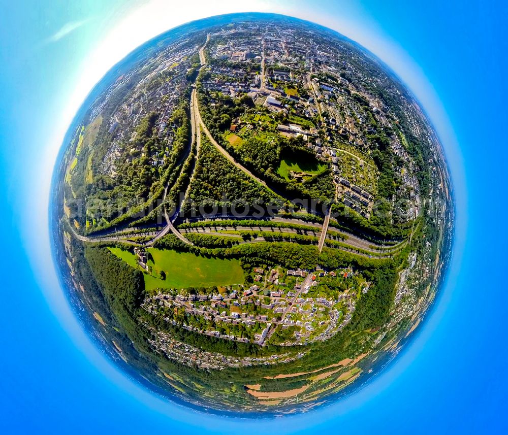 Aerial image Velbert - Routing and traffic lanes during the highway exit and access the motorway A 44 on triangel Velbert-Nord in Velbert in the state North Rhine-Westphalia, Germany