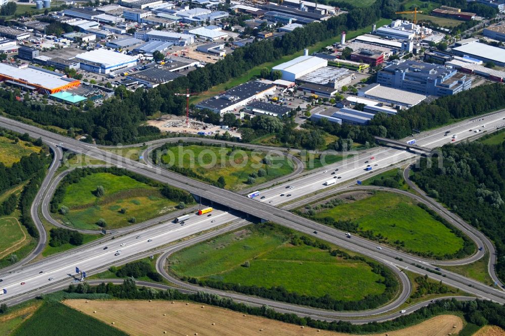 Aerial photograph Karlsruhe - Routing and traffic lanes during the highway exit and access the motorway A 5 - Karlsruhe-Nord in the district Durlach in Karlsruhe in the state Baden-Wurttemberg, Germany