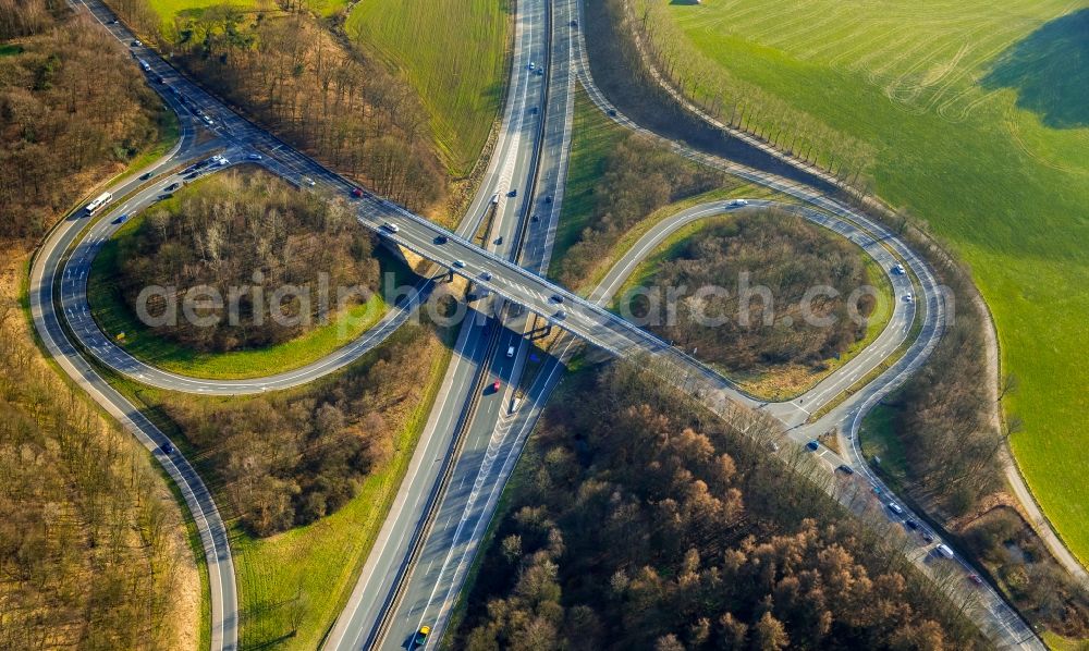 Aerial image Sprockhövel - Routing and traffic lanes during the highway exit and access the motorway A 43 - B234 in Sprockhoevel in the state North Rhine-Westphalia