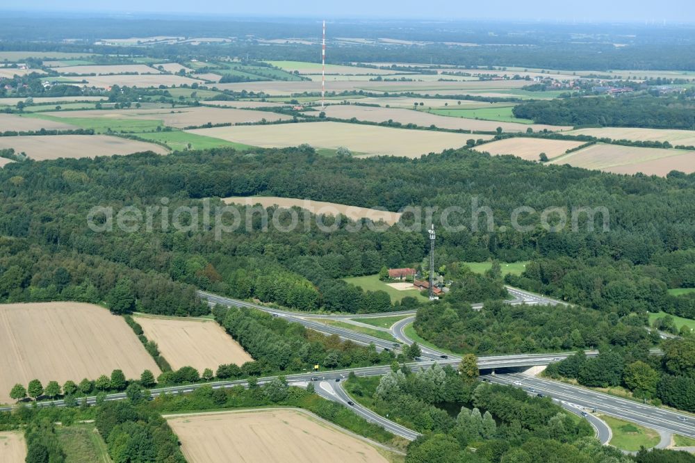 Talkau from above - Routing and traffic lanes during the highway exit and access the motorway A 24 in Talkau in the state Schleswig-Holstein