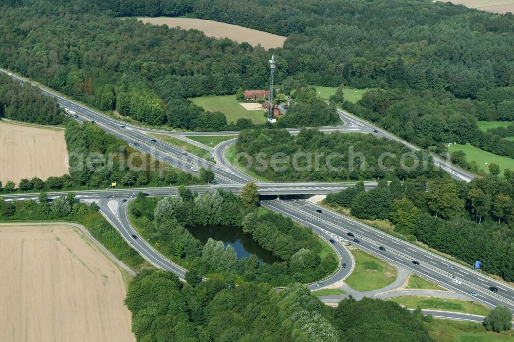 Aerial image Talkau - Routing and traffic lanes during the highway exit and access the motorway A 24 in Talkau in the state Schleswig-Holstein