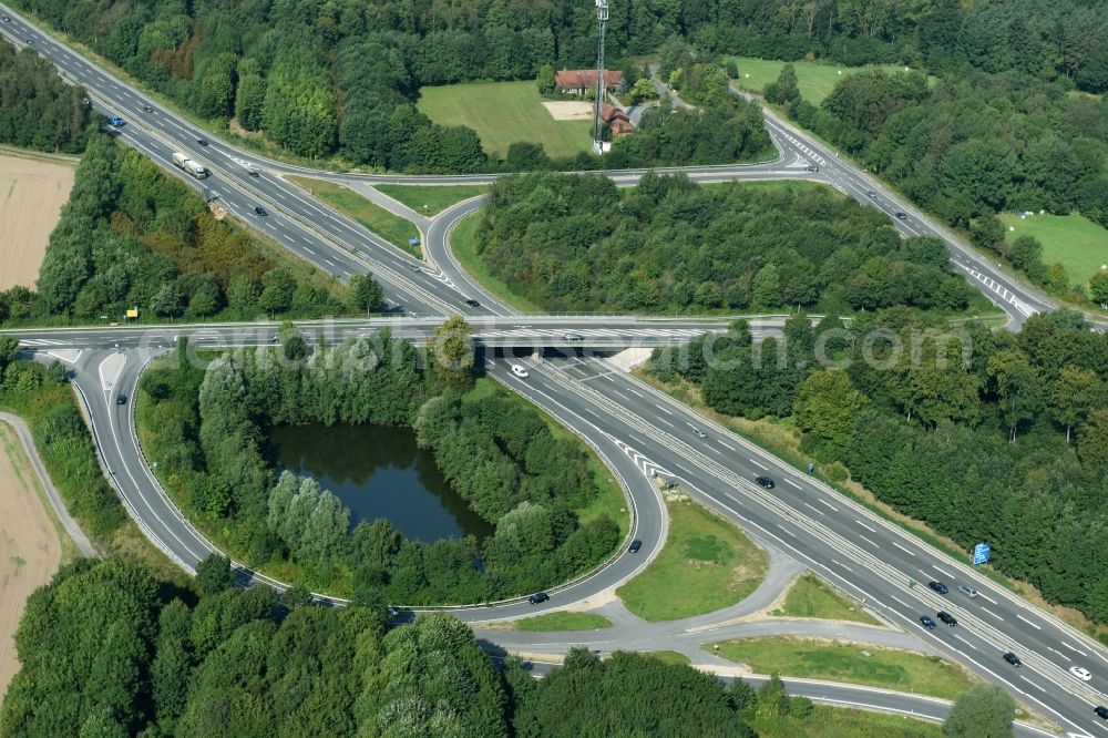 Aerial photograph Talkau - Routing and traffic lanes during the highway exit and access the motorway A 24 in Talkau in the state Schleswig-Holstein