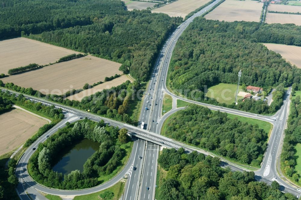 Talkau from the bird's eye view: Routing and traffic lanes during the highway exit and access the motorway A 24 in Talkau in the state Schleswig-Holstein