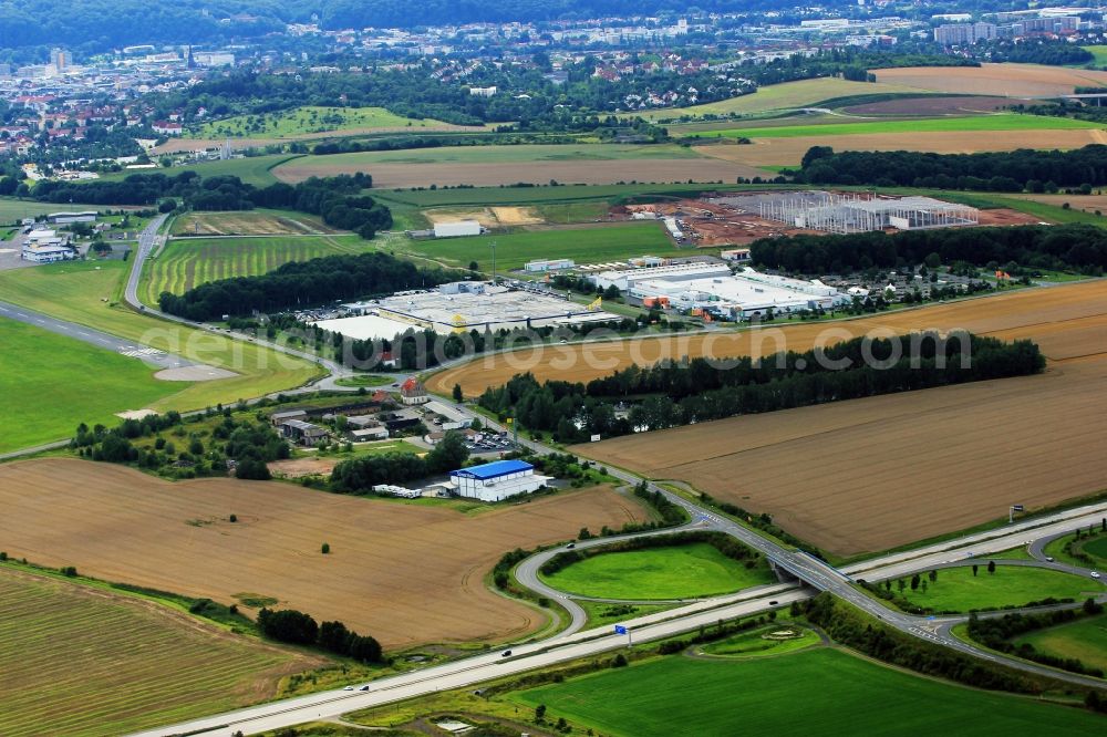 Aerial image Gera - Routing and traffic lanes during the highway exit and access the motorway A 4 B92 in Trebnitz in Gera in the state Thuringia