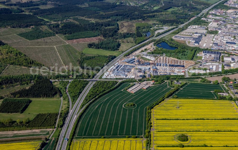 Aerial photograph Pattburg - Motorway exit to the industrial area at Padborg in Syddanmark, Denmark