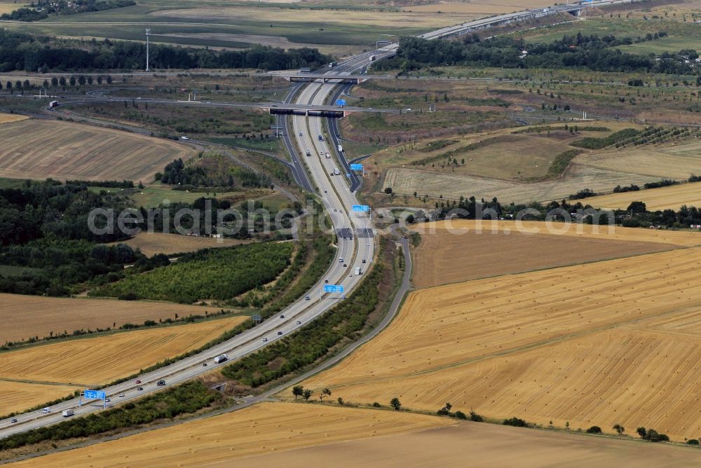 Aerial photograph Erfurt - Motorway near Erfurt towards Soemmerda in Thuringia