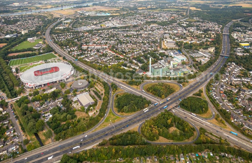 Aerial image Leverkusen - Highway route of the Federal Highway A1 in Leverkusen in the state of North Rhine-Westphalia