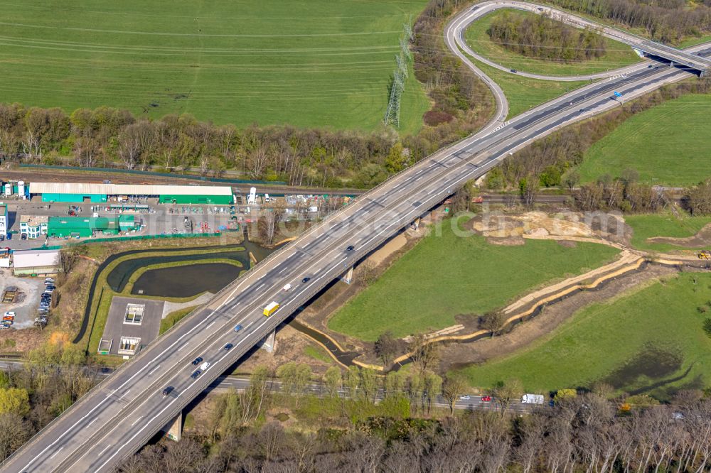 Aerial image Herbede - Route and lanes in the course of the exit and access of the motorway junction of the BAB A43 with Anschlussstelle Witten-Herbede in Herbede at Ruhrgebiet in the state North Rhine-Westphalia, Germany