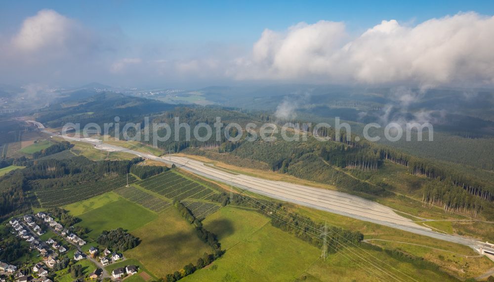 Aerial photograph Velmede - Route and lanes in the course of the exit and access of the motorway junction of the BAB A46 Bestwig in Velmede at Sauerland in the state North Rhine-Westphalia, Germany