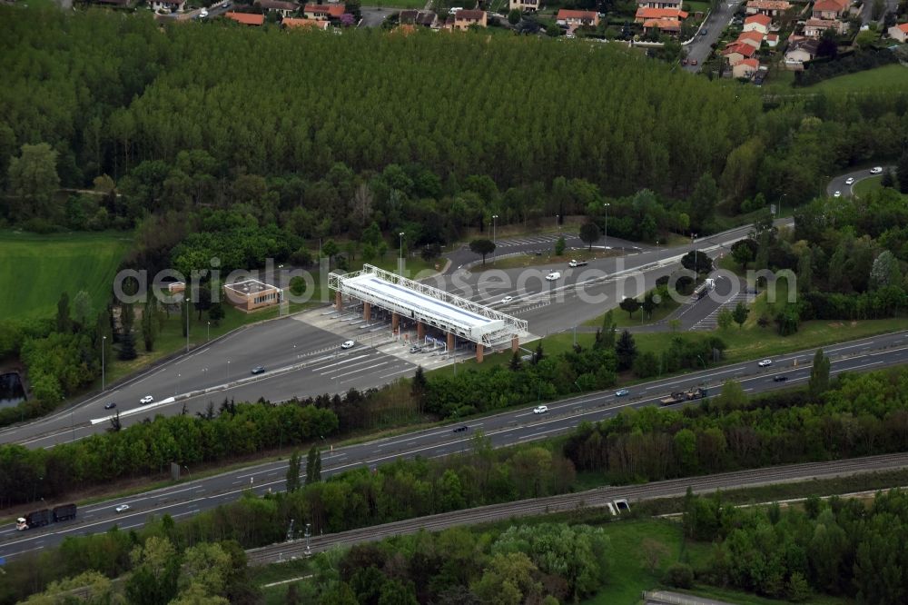 Toulouse from above - Entry and exit with toll stations of A68 in the Gabardie part of Toulouse in Languedoc-Roussillon Midi-Pyrenees, France