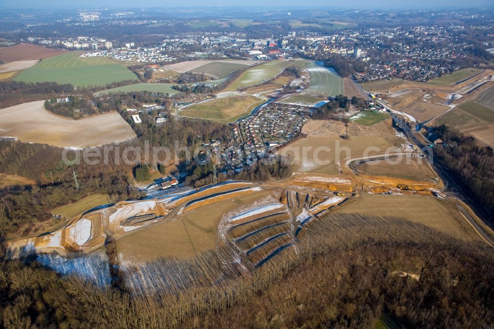 Aerial image Heiligenhaus - Highway construction site for the expansion and extension of track along the route of A44 near Hoefermuehle Sued in Heiligenhaus in the state North Rhine-Westphalia