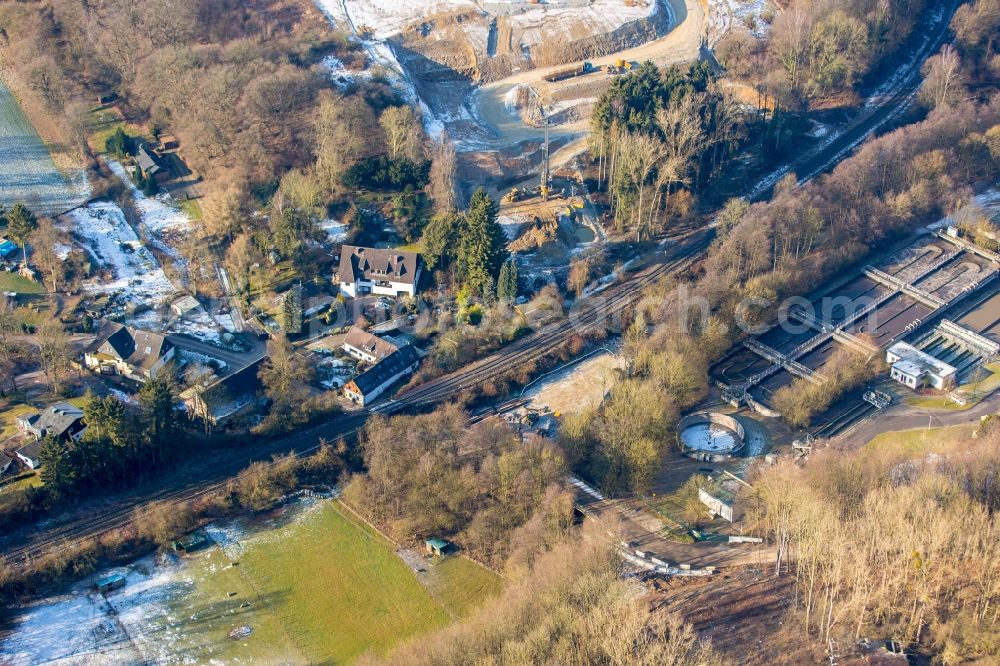 Aerial photograph Heiligenhaus - Highway construction site for the expansion and extension of track along the route of A44 near Hoefermuehle Sued in Heiligenhaus in the state North Rhine-Westphalia