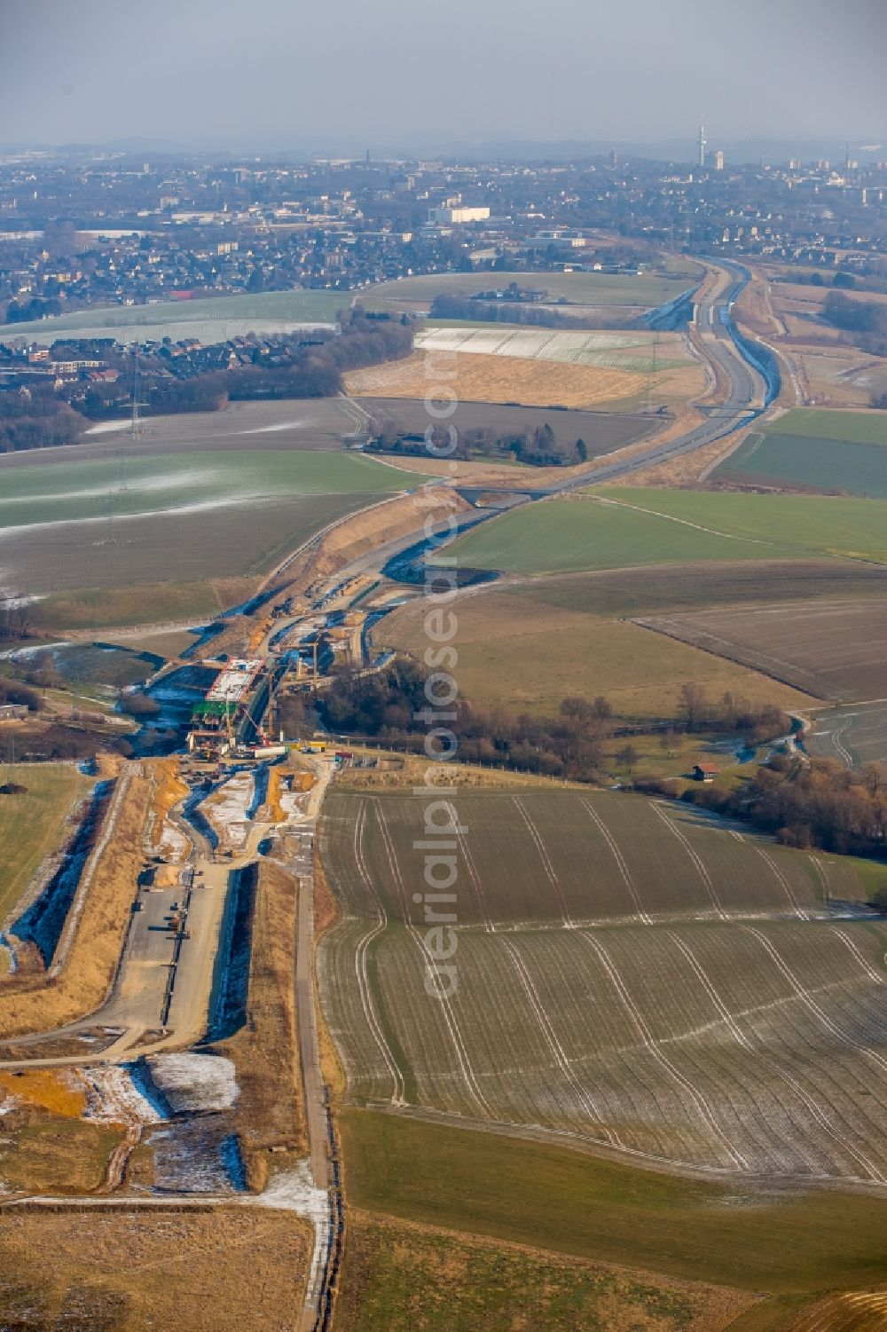 Aerial image Heiligenhaus - Highway construction site for the expansion and extension of track along the route of A44 near Hoefermuehle Sued in Heiligenhaus in the state North Rhine-Westphalia