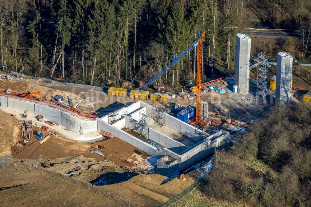 Heiligenhaus from above - Highway construction site for the expansion and extension of track along the route of A44 near Hoefermuehle Sued in Heiligenhaus in the state North Rhine-Westphalia