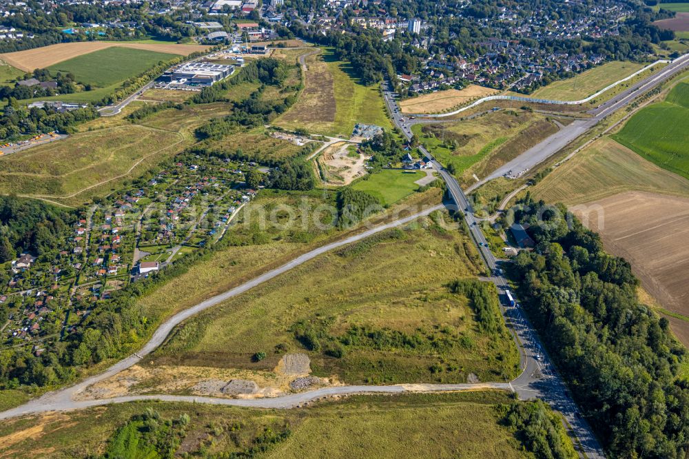 Heiligenhaus from above - Highway construction site for the expansion and extension of track along the route of A44 near Hoefermuehle Sued in Heiligenhaus in the state North Rhine-Westphalia