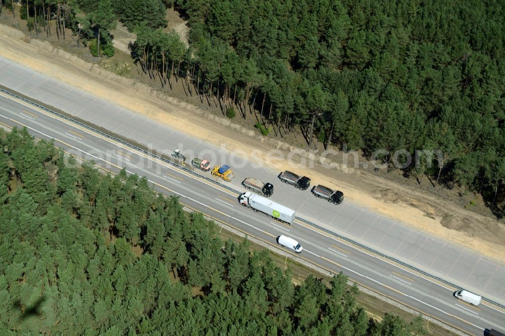 Aerial image Heidesee - Highway construction site for the expansion and extension of track along the route of A12 E30 in Heidesee in the state Brandenburg