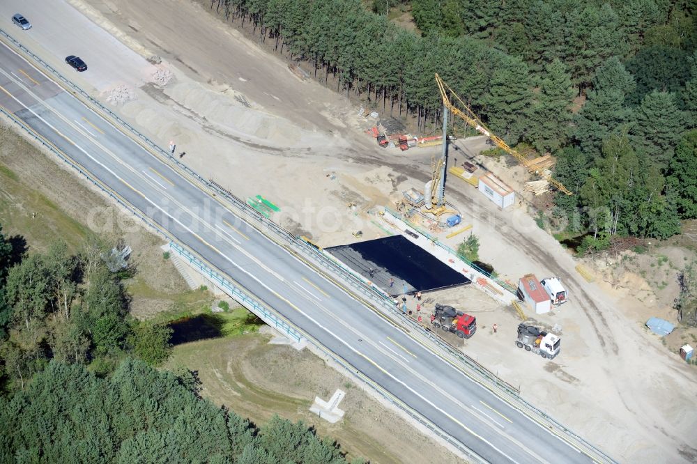 Aerial image Heidesee - Highway construction site for the expansion and extension of track along the route of A12 E30 in Heidesee in the state Brandenburg