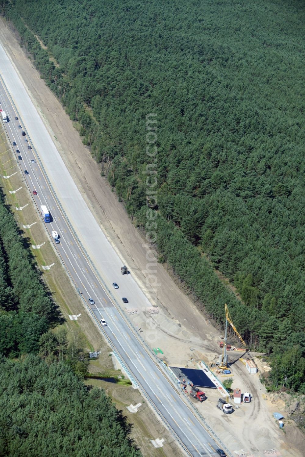 Aerial photograph Heidesee - Highway construction site for the expansion and extension of track along the route of A12 E30 in Heidesee in the state Brandenburg