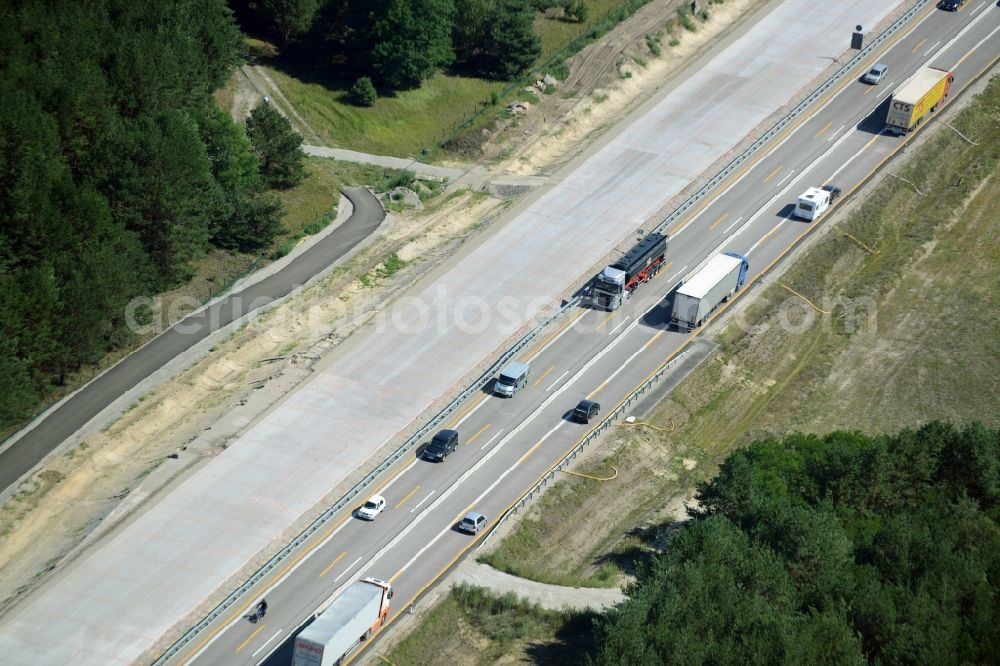 Aerial photograph Heidesee - Highway construction site for the expansion and extension of track along the route of A12 E30 in Heidesee in the state Brandenburg