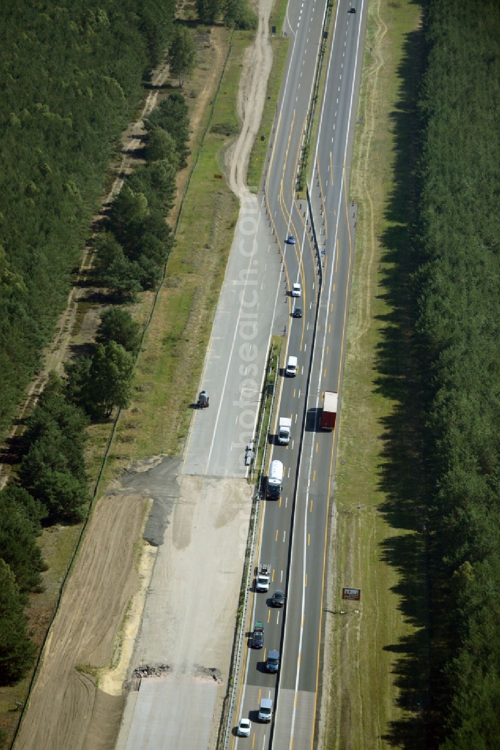 Aerial photograph Heidesee - Highway construction site for the expansion and extension of track along the route of A12 E30 in Heidesee in the state Brandenburg