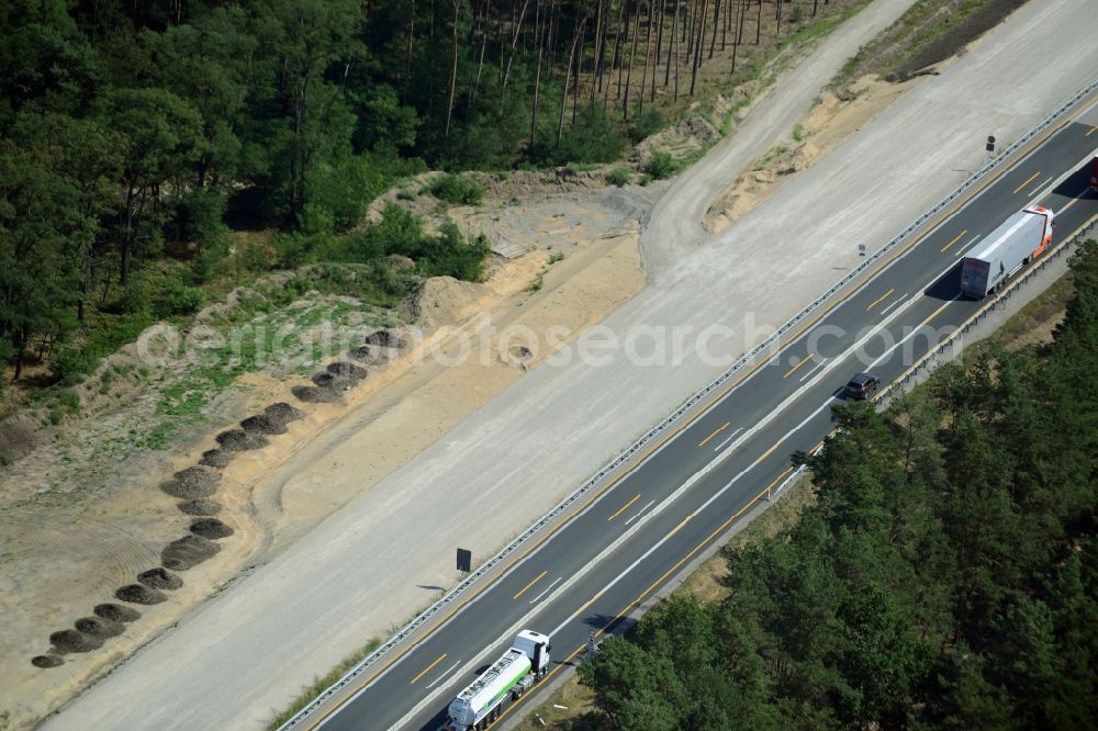 Aerial image Neu Waltersdorf - Highway construction site for the expansion and extension of track along the route of A12 E30 in Neu Waltersdorf in the state Brandenburg