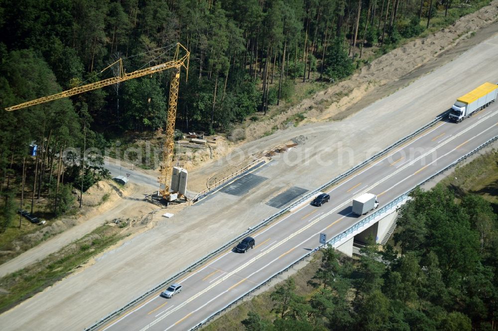 Aerial photograph Neu Waltersdorf - Highway construction site for the expansion and extension of track along the route of A12 E30 in Neu Waltersdorf in the state Brandenburg